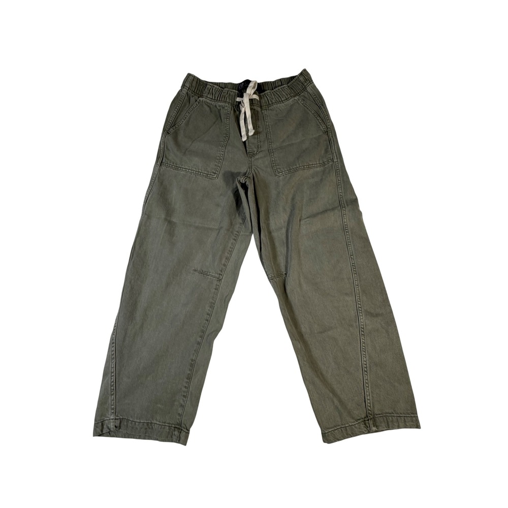 GAP Denim Pull-On Barrel Pants Olive Green Wide Leg Drawstring Size M - Picture 2 of 7